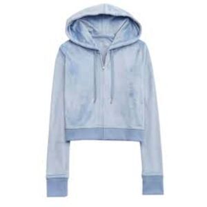 Aerie Dreamy Velour Cropped Hoodie, Light Blue, Size M